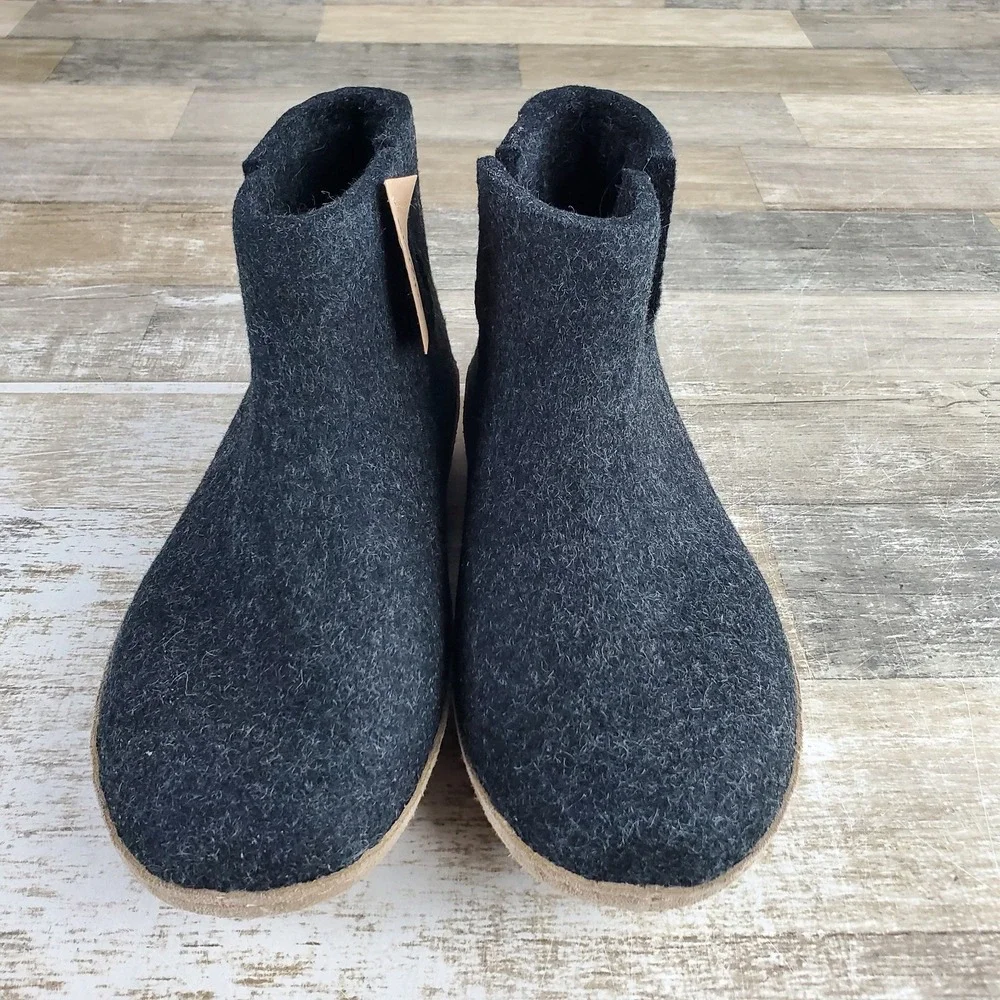 Glerups Womens Slipper Boots Sz 8.5 Charcoal Wool Flat Slip On Closed Toe Ankle